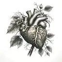 A realistic heart intertwined with a family tree, symbolizing the strong bond between family members tattoo design idea