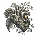 A realistic heart intertwined with a family tree, symbolizing the strong bond between family members tattoo design idea
