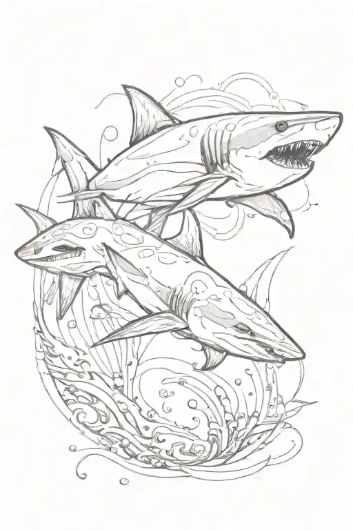 fine line shark "slow m'ocean" tattoo design idea