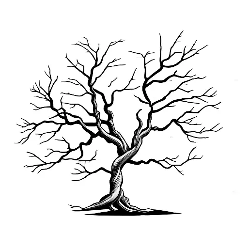 dead tree growing slowly with a sun hiden behind tattoo design idea