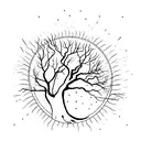 dead tree growing slowly with a sun hiden behind tattoo design idea