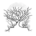 dead tree growing slowly with a sun hiden behind tattoo design idea