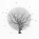 dead tree growing slowly with a sun hiden behind tattoo design idea