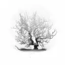 dead tree growing slowly with a sun hiden behind tattoo design idea