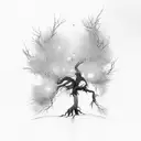 dead tree growing slowly with a sun hiden behind tattoo design idea