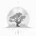 dead tree growing slowly with a sun hiden behind tattoo design idea