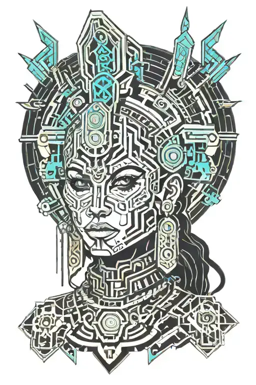 mayan warrior woman tattoo design idea