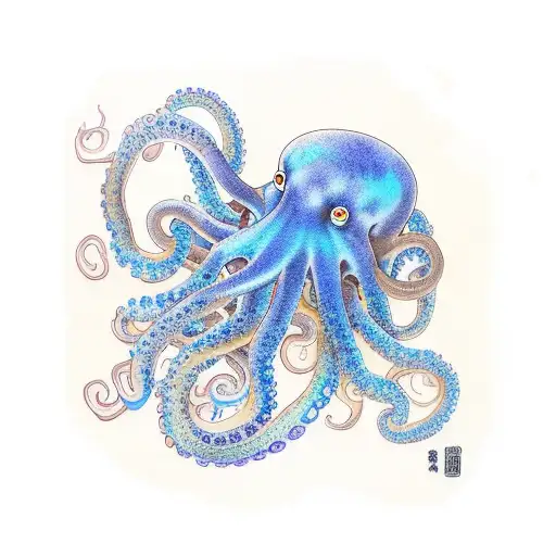 blue ring octopus  tattoo design idea