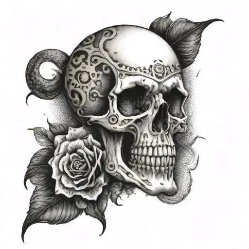 A skull tattoo design with a twist, using dotwork to create a unique and edgy look tattoo design idea