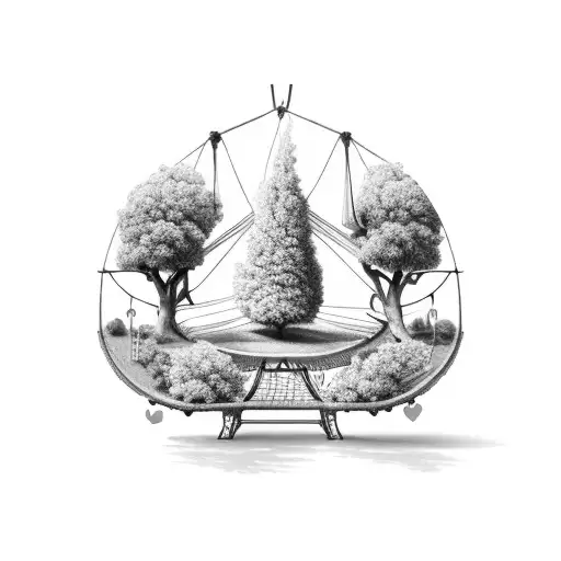 Apple tree, grandfather and girl, hammock tattoo design idea