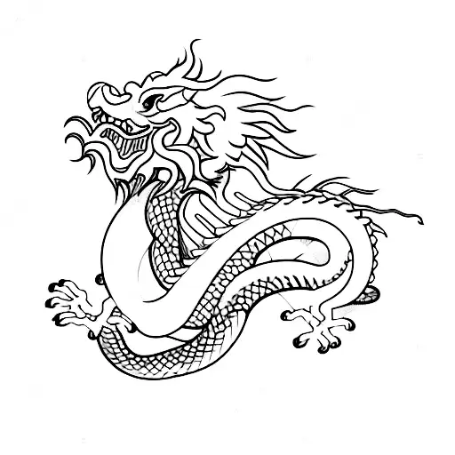 Chinese dragon with lion intertwined tattoo design idea