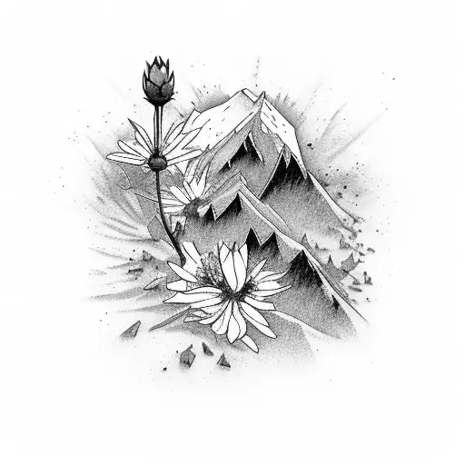mountain with edelweiss underneath tattoo design idea