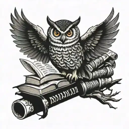 an Owl on an bridge of books tattoo design idea