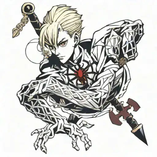 Kurapika chain wrapped around phantom troupe spider tattoo design idea