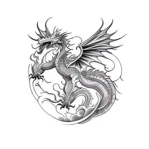 The centerpiece of the tattoo could be a majestic dragon, its body coiling and twisting in an elegant and dynamic pose.  tattoo design idea