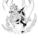 An abstract representation of the Final Fantasy 15 logo incorporating Luna and Noctis tattoo design idea