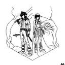 A minimalist depiction of Luna and Noctis from Final Fantasy 15 standing back to back tattoo design idea