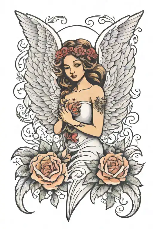 Granddaughter to angels with angel wings tattoo design idea
