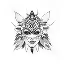 Design a blackwork tattoo inspired by indigenous tattoo tribes, depicting a powerful goddess surrounded by snakes tattoo design idea