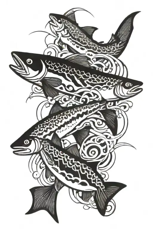 flowing stream with salmon and trout swimming upstream, fish are almost apart of the water  tattoo design idea