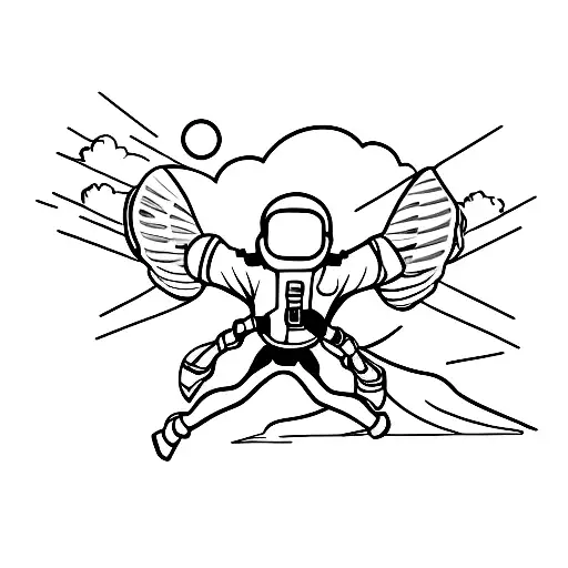 A minimalist tattoo of a skydiver freefalling towards the silhouette of Montserrat tattoo design idea