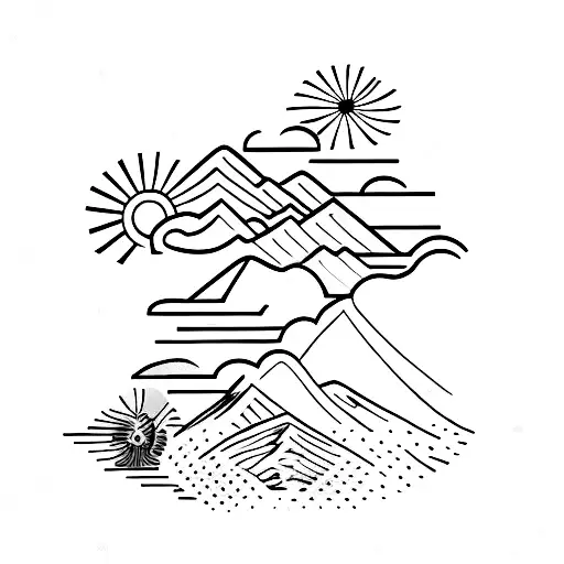 A breathtaking view of Montserrat mountain range from a skydiver's perspective tattoo design idea