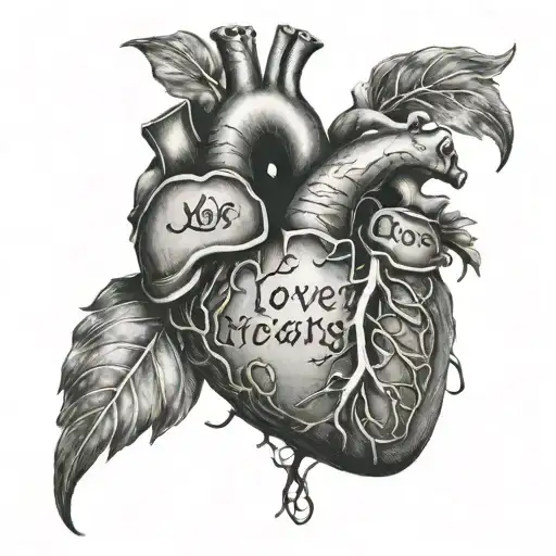 Heart with Bre inside it and Love never fails above the heart and 1 Corinthians 13:8 below the heart  tattoo design idea