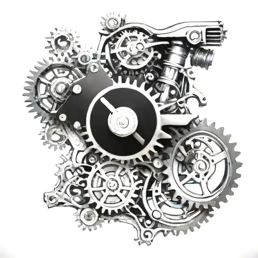 A British motorcycle engine intertwined with gears and mechanical parts, symbolizing your love for restoring motorcycles tattoo design idea