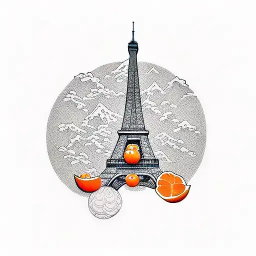 eiffel tower and oranges tattoo design idea