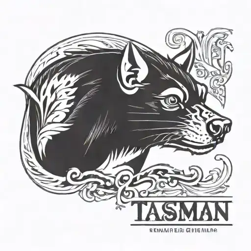 evil face of a Tasmanian devil with the inscription Tasman tattoo design idea
