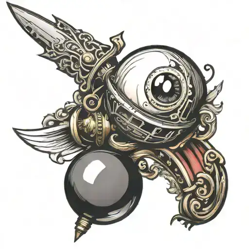 eight ball with rapier hilt sword tattoo design idea