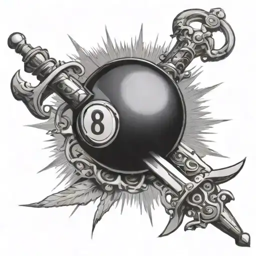 eight ball with rapier sword beside tattoo design idea