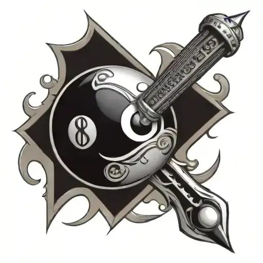 eight ball with rapier hilt sword tattoo design idea