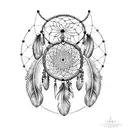 A dreamcatcher with intricate dotwork detailing and crow feathers intertwined tattoo design idea