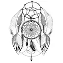 A dreamcatcher with intricate dotwork detailing and crow feathers intertwined tattoo design idea