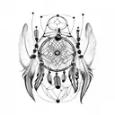 A dreamcatcher with intricate dotwork detailing and crow feathers intertwined tattoo design idea