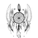 A dreamcatcher with intricate dotwork detailing and crow feathers intertwined tattoo design idea