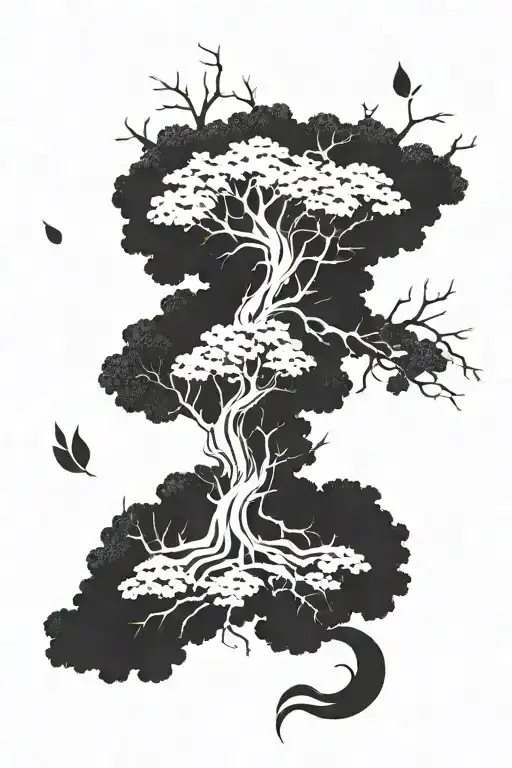 I want a tattoo of a tree with few leaves on its branches on one of the branches that says the word (suitable) tattoo design idea