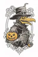 plague doctor holding a jack o' lantern tattoo design idea