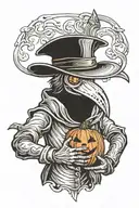 plague doctor holding a jack o' lantern tattoo design idea