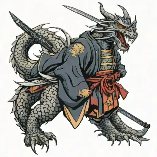 A Dragon with a Samurai Armor and a Katana tattoo design idea