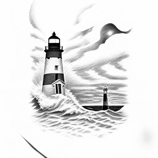 lighthouse in storm tattoo design idea