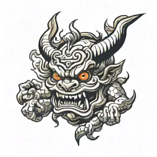 Australian Japanese oni smoke bricks tattoo design idea