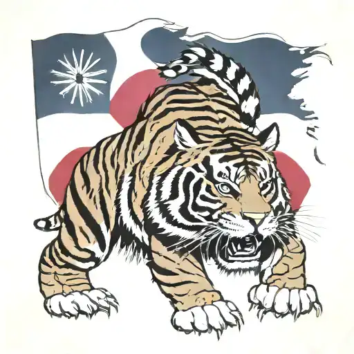 South Korean flag with Siberian tiger representing it, together with Canadian flag with Beaver representing it. tattoo design idea