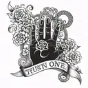 trust no one on hand tattoo design idea