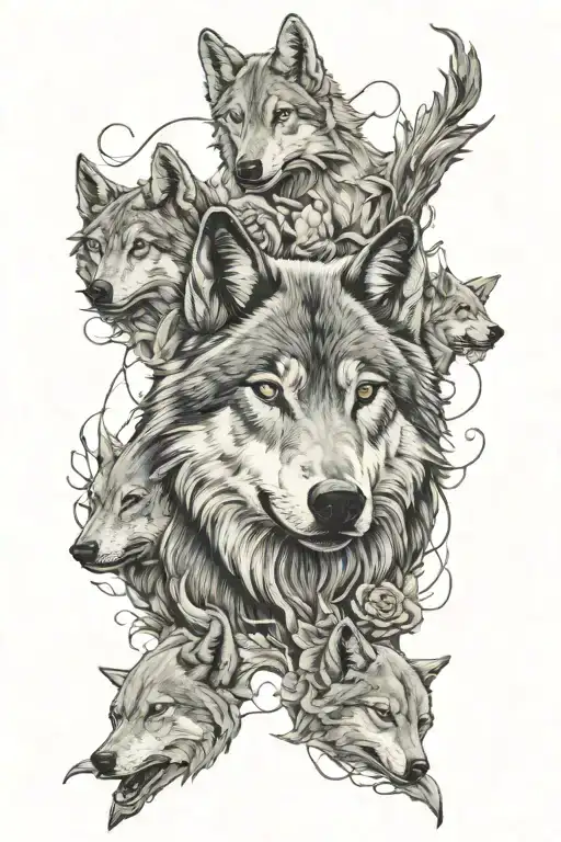 wolf surrounded tattoo design idea