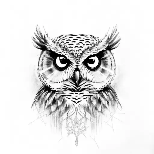 An owl perched on a tree branch, surrounded by intricate Dara knots tattoo design idea