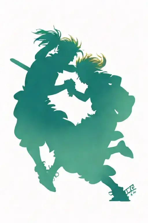 A tattoo featuring characters from Chrono Trigger engaging in a sports competition, showcasing a blend of fantasy and athleticism tattoo design idea