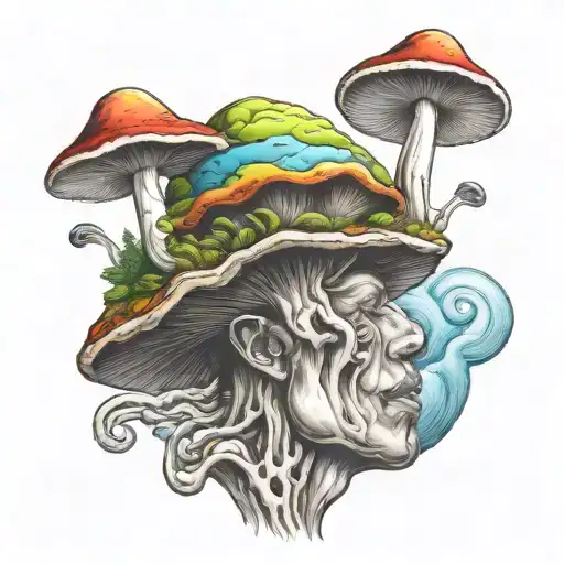 psychedelic mushroom coming out of head tattoo design idea