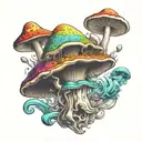 psychedelic mushroom coming out of head tattoo design idea